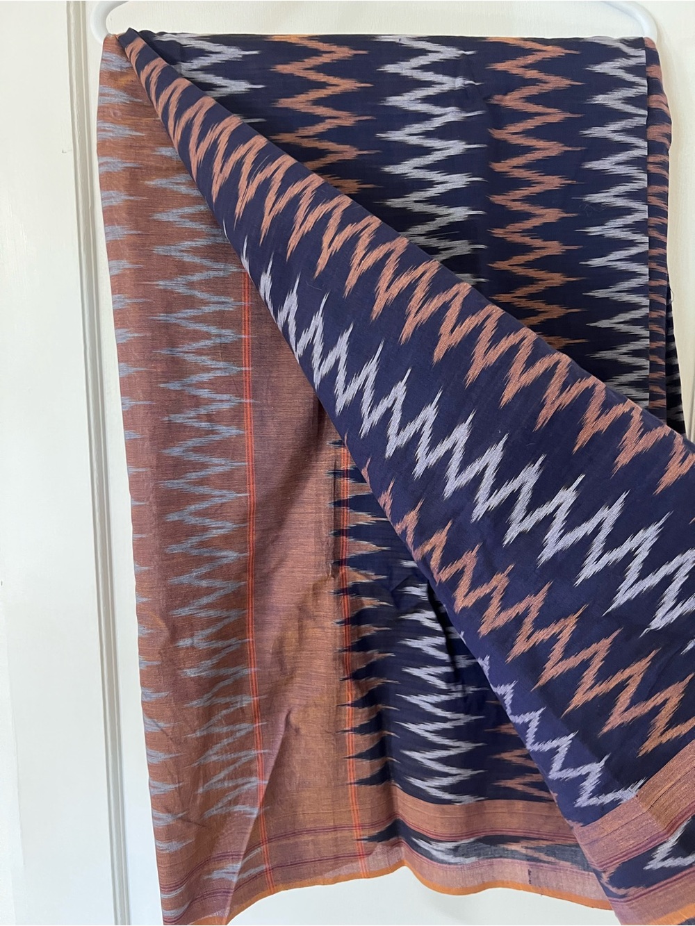 Handwoven Ikat Saree in Navy and Orange